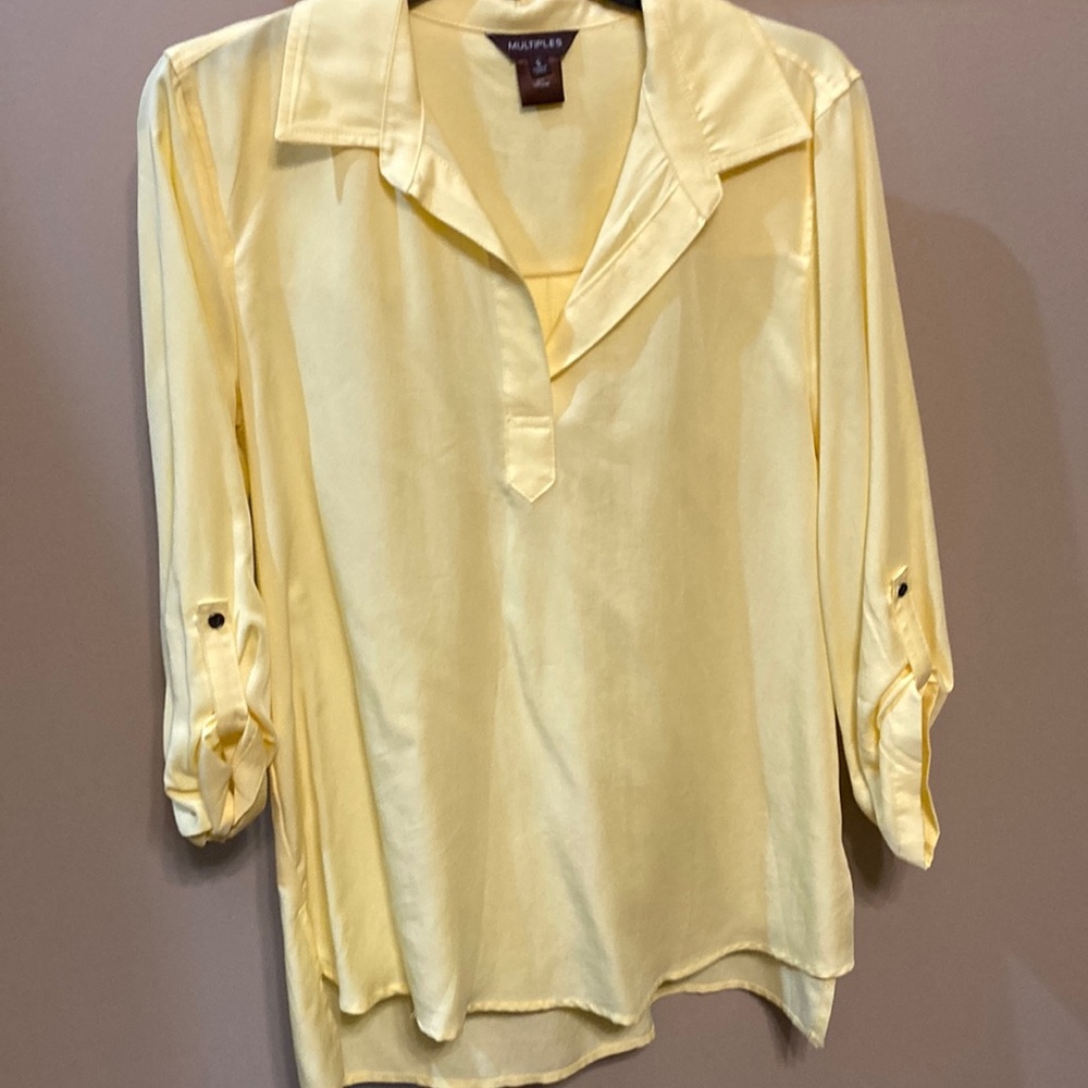 Multiples Yellow Casual Button Down Shirt with 3/4 Sleeves